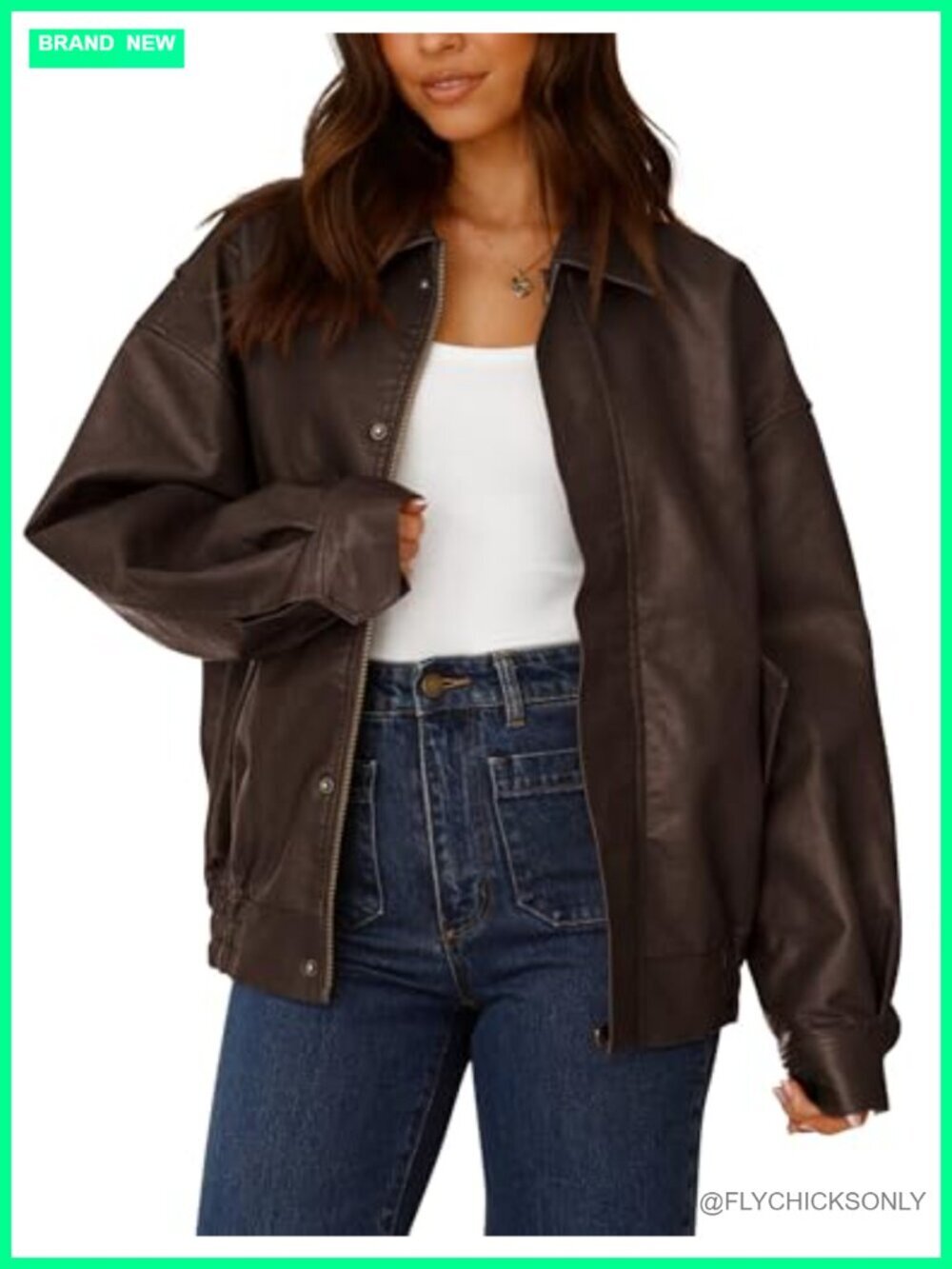 Faux Leather Motorcycle Jacket Oversized Zip Up Winter Coat Outerwear